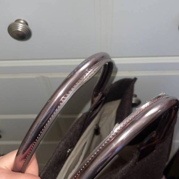 Tory Burch Large Ella Tote Wool Felt and Patent Leather in Brown and Bronze - Picture 10 of 11